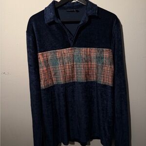 Men's Navy and Plaid Shirt